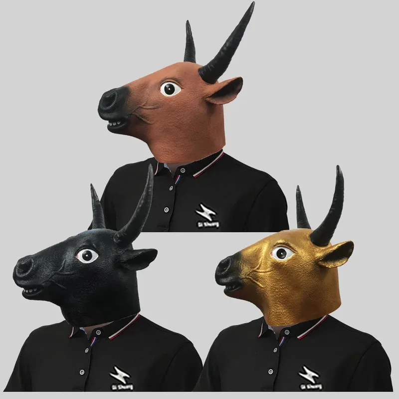 Decorazione della festa di Halloween Maschere di animali in lattice Carnevale Night Club Masquerade toro Costume cosplay Puntelli maschera spaventosa jk;6