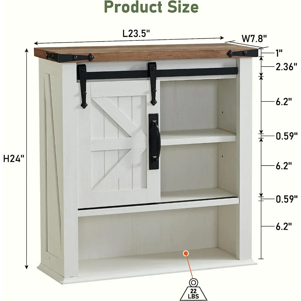 Kitchen Bathroom Cabinets Farmhouse Medicine Cabinet With Sliding Barn Door & Adjustable Shelves Toilet Furniture Storage Wall