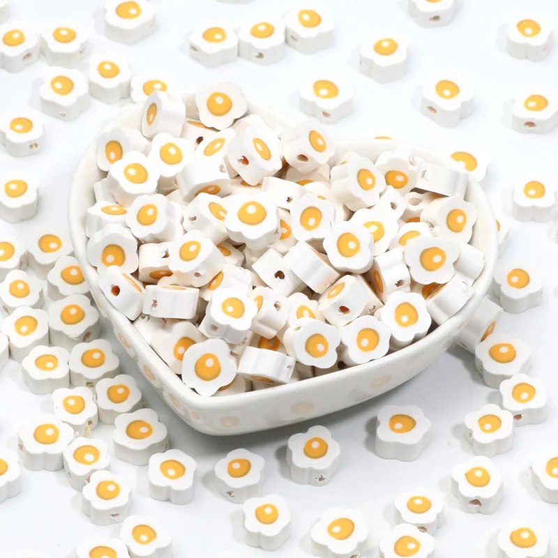 20/50/100pcs Cartoon Fried Eggs Clay Beads Polymer Clay Spacer Beads per gioielli che fanno orecchino fai da te portachiavi a catena del telefono
