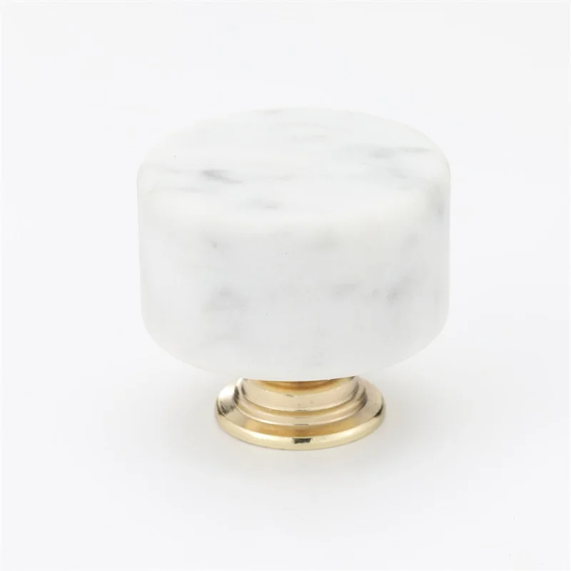 2Pcs Cylindrical Marble Pull Handles Single-hole Kitchen Cabinet Door Drawer Wardrobe Knob Handles White Round Furniture Pulls