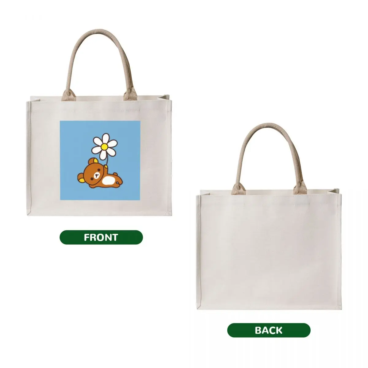 Brown Bear Rilakkuma With Daisy Flower Tote Bag canvas tote Custom bag reusable shopping bag