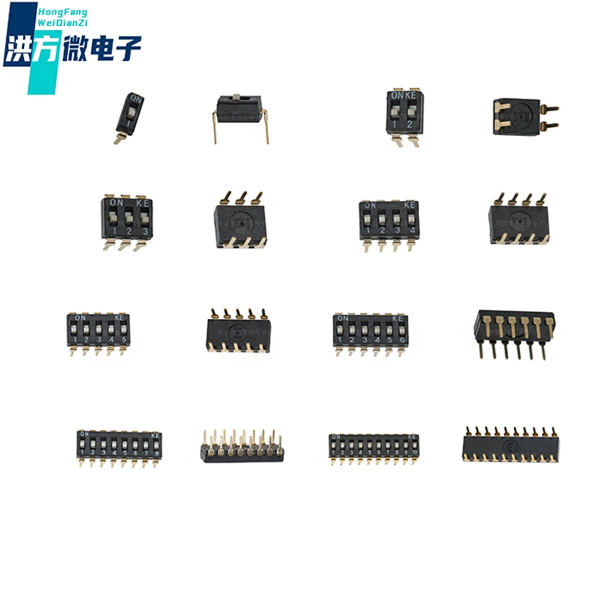 KE Original DIP Switch 2.54 Pitch Flat Dial Raised Type 1-10 Bit PC 2-20PIN Single Pole Single Throw Plug-in RoHS Compliant