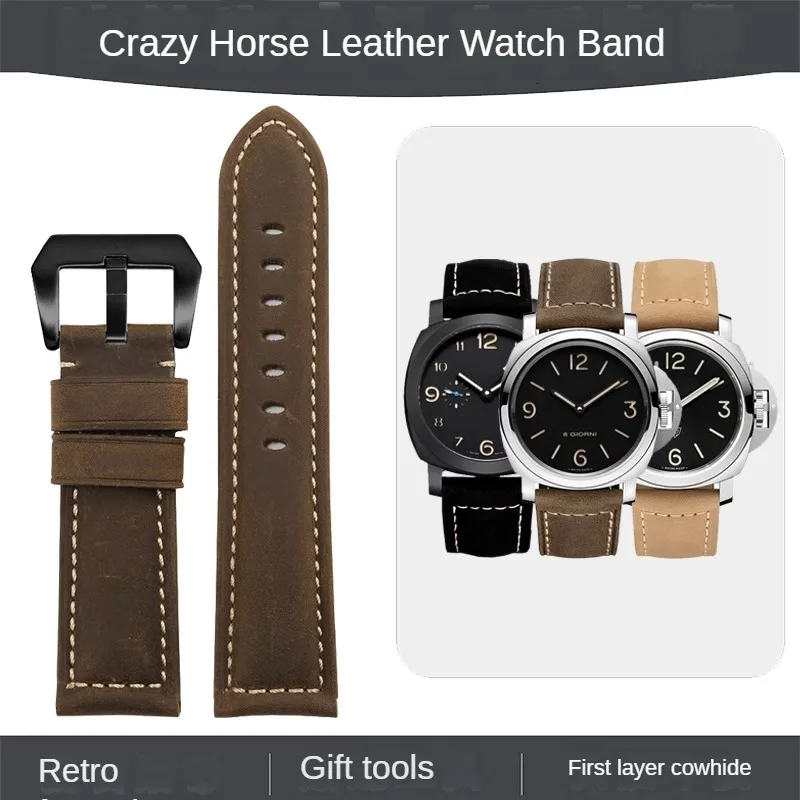 Universal Various Brands Of Frosted Leather Watch Strap 19/20/21/22/23/24/26mm Vintage Crazy Horse Leather Watch Band