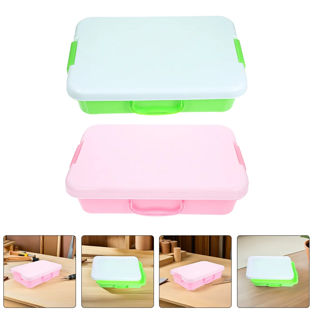 

2pcs Kids Sandbox With Lid: Portable Sand Play Tray Large Capacity Storage For Sand Stackable Sensory Activity Tray For