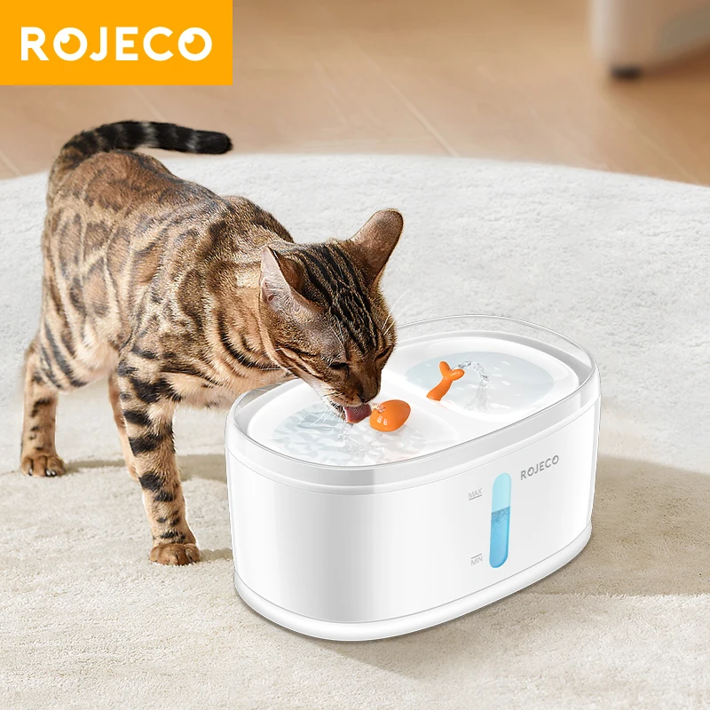 

ROJECO 2.5L Auto Dual Pet Water Fountain Smart Water Dispenser With Filter For 2 Cats Stainless Steel Drinker For Dogs With Pump