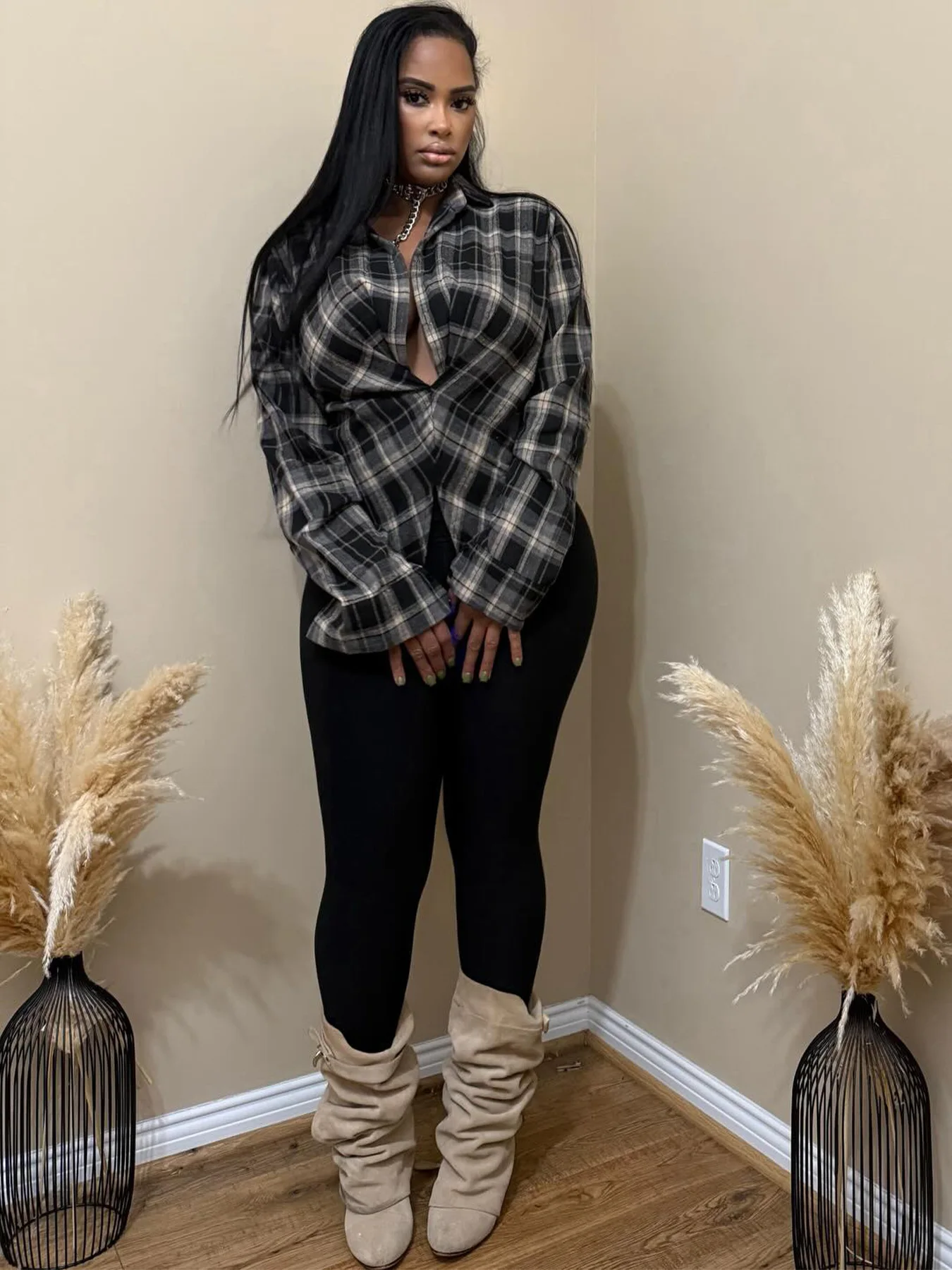 Plaid Pullover Shirts Frauen Mode Drehen Unten Kragen Gefaltete Langarm Split Asymmetrische Bluse Casual Streetwear Tops