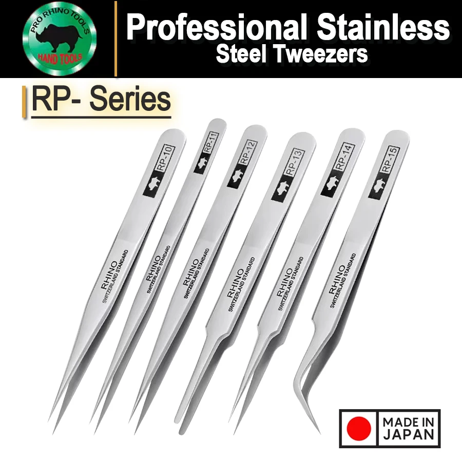 קרנף נירוסטה פינצטה כלי עם דיוק קצה מעוקל עבור אלקטרוניקה, הלחמה, תכשיטים-ייצור, סדרת מלאכה rp-סדרה