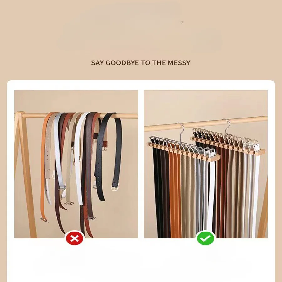 Multi Functional Solid Wood Belt Storage Rack for Hanging Ties Home Belts Scarve Storage Racks Hangers and Organization