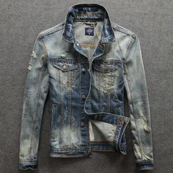 Streetwear Fashion Men Jacket Retro Washed Destroyed Patchwork Designer Ripped Denim Jacket Men Coats Hip Hop Chaquetas Hombre