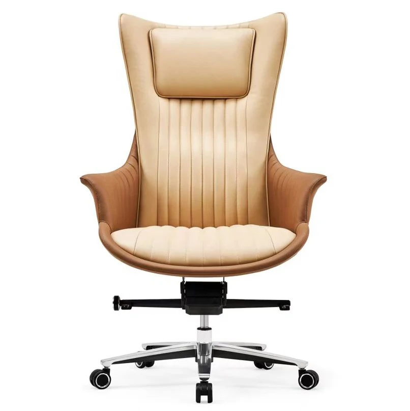 Luxury home computer chair with light swivel backrest, simple and comfortable leather executive boss chair