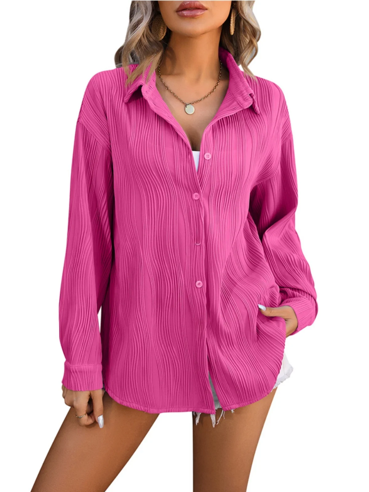 

Sli Color Baggy Lapel Longsved irt Women's Faion Outerwear Collar Warm Polyester Sve Regular Length Print
