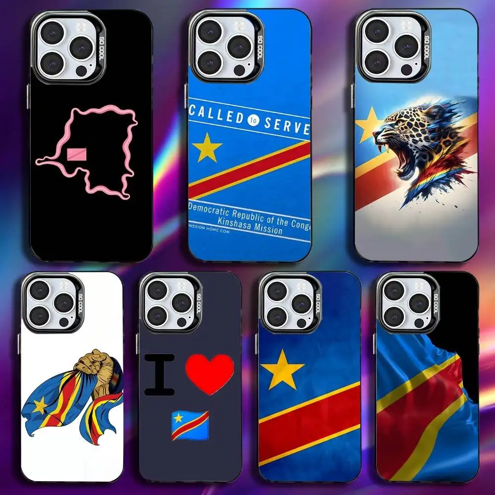 

Democratic Republic Congo Flag Phone Case For iPhone 17,16,15,14,13,12,Pro,Max,Plus,Mini,XS,SE Anti Fall Black Matte Hard Bumper