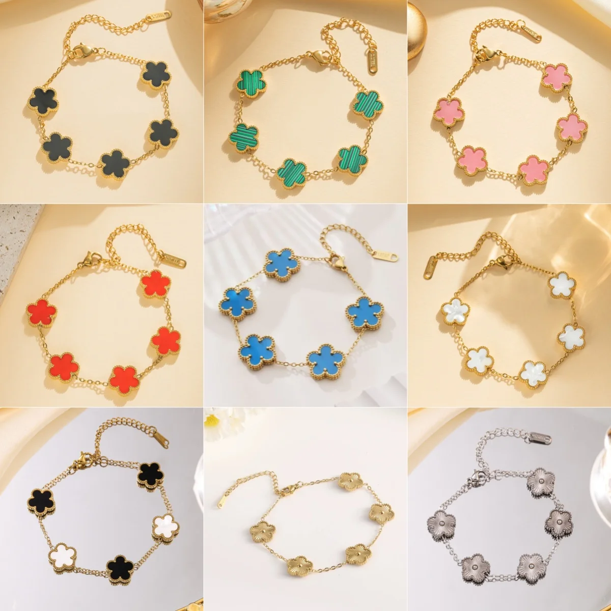Stainless Steel Five-Leaf Flower Bracelet Bangle For Women Fashion Five-Pointed Star Wrist Chain Waterproof Jewelry Gift Bijoux