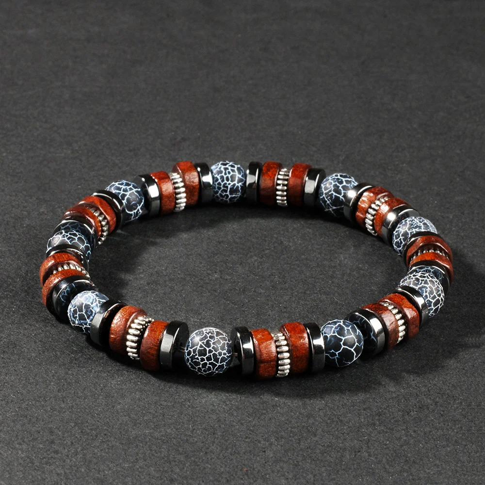 Hot Sale Men natural stone wood outfit sporty vintage Weathered agate bracelet jewelry scene fashion accessorie