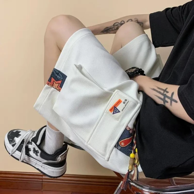 Men's Vintage Chinese Style Cargo Shorts Summer Loose Straight Leg Casual Shorts Retro Urban Streetwear Bermuda Shorts
