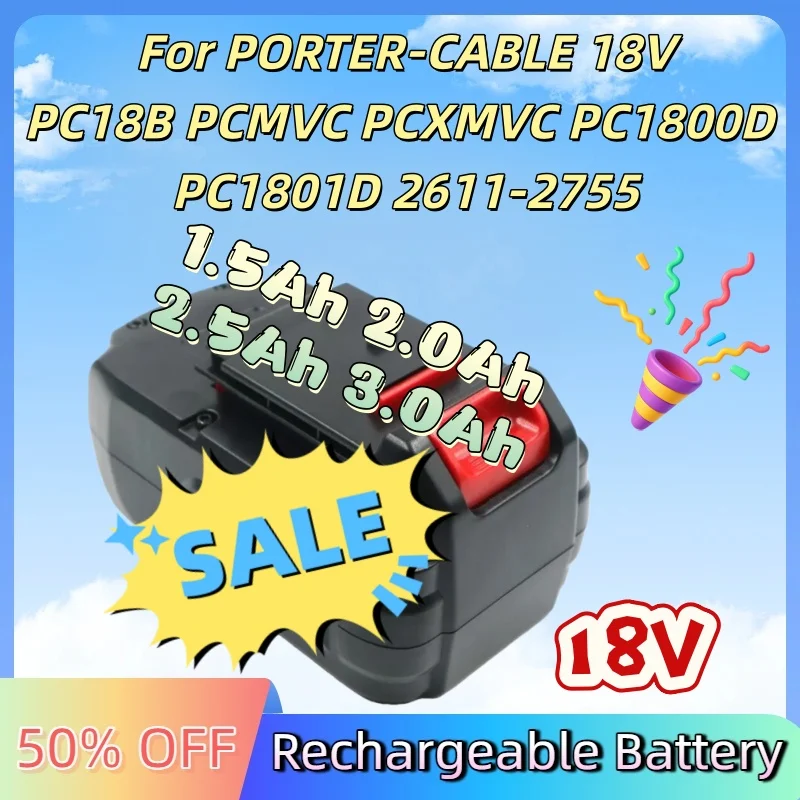 

Аккумулятор для электроинструмента (дрели) 1.5Ah 2.0Ah 2.5Ah 3.0Ah для PORTER-CABLE 18V PC18B PCMVC PCXMVC PC1800D PC1801D 2611-2755