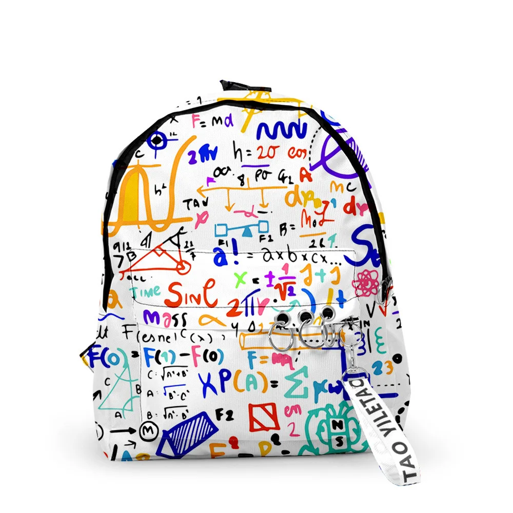 

Popular Youthful Mathematical Formula Fun Chemistry School Bags Notebook Backpacks 3D Print Oxford Key Chain Small Travel Bags
