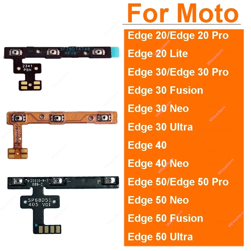 Cabo Flexível de Botões de Ligar/Desligar e Volume para Motorola MOTO Edge 20 30 X30 40 50 S Pro Lite Fusion Neo Ultra - Reparo de Volume e Energia