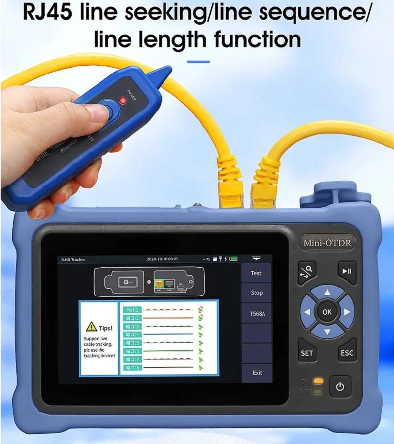 

MINI OTDR 1310/1550nm 26/24dB Fiber Optic Reflectometer Touch Screen VFL OLS OPM Event Map Ethernet Cable Tester