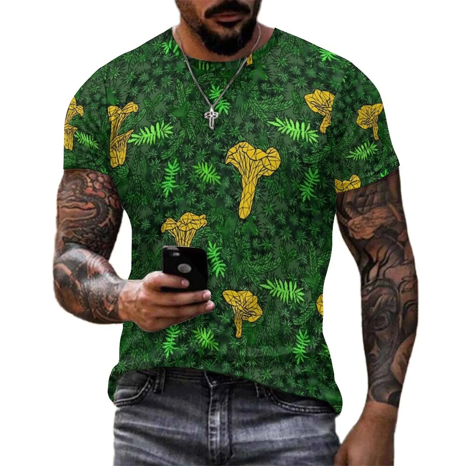 Man Chanterelle Moss T-Shirt Green Leaf Print Fashion T-Shirts Short Sleeve Design Tshirt Cheap Summer Kawaii Big Size Tees