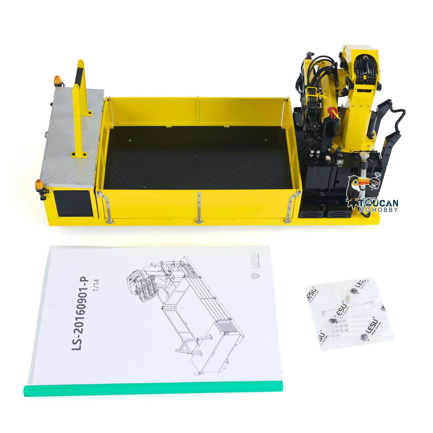 Gift 1/14 LESU Metal Cargo Box Hydraulic Crane for LESU Roll on Off Dumper Truck RC Accessories 7CH Valve with Lights DIY Model