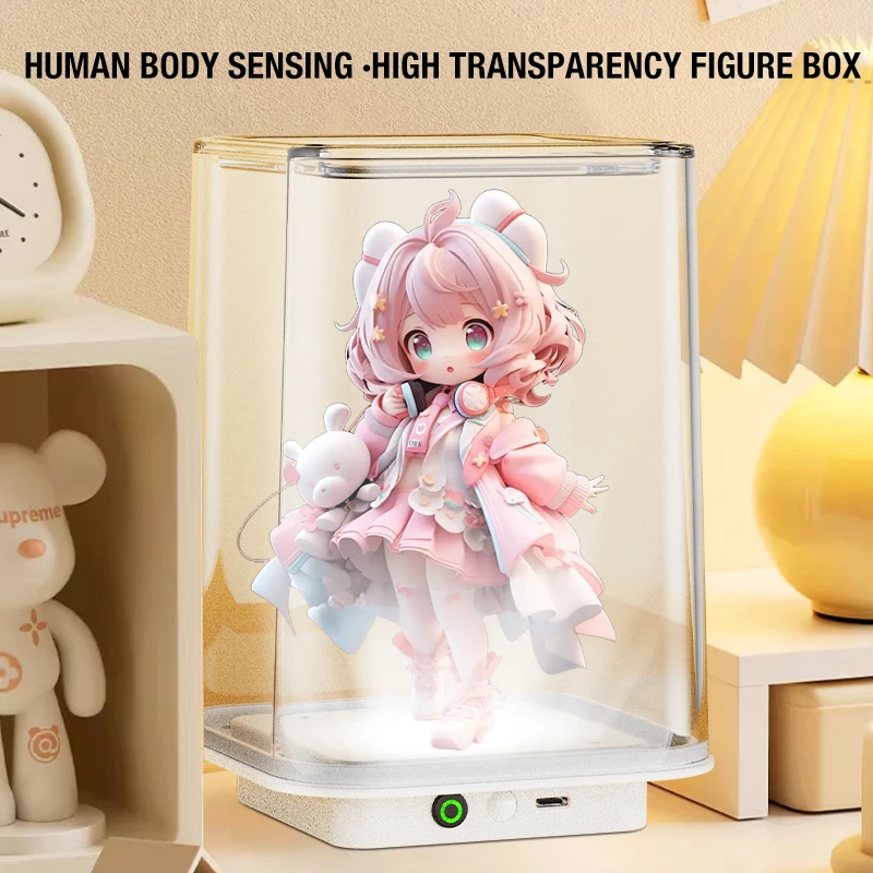 Acrylic Display Cabinet for Collecting Characters and Blind Box Toys, Equipped with High Brightness Sensing Ambient Lighting