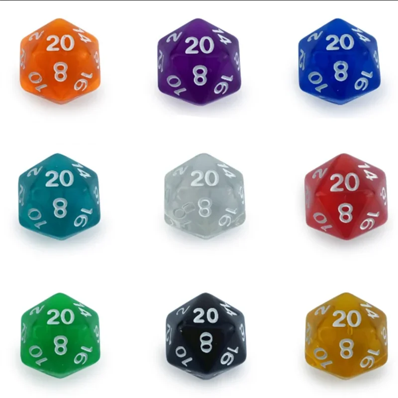 10Pcs 10 colors D20 Dice Twenty Sided Die RPG D&D Transparent Colors Multi Resin Polyhedral For Sides Dice Pop for Game Gaming