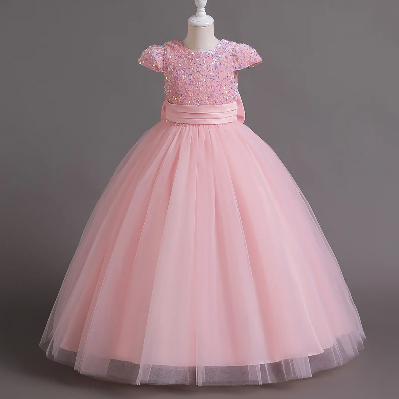 

Girl dress dinner dress sequin mesh shaggy skirt short sleeved princess skirt piano performance dress evening dress C320