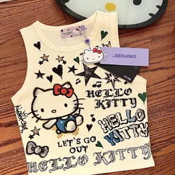 Sanrio Hello kitty Frauen Leibchen y2k sexy Sommer Mädchen Cartoon niedlichen einfachen elastischen Tank Top solide Tank Top lässig Basic Leibchen