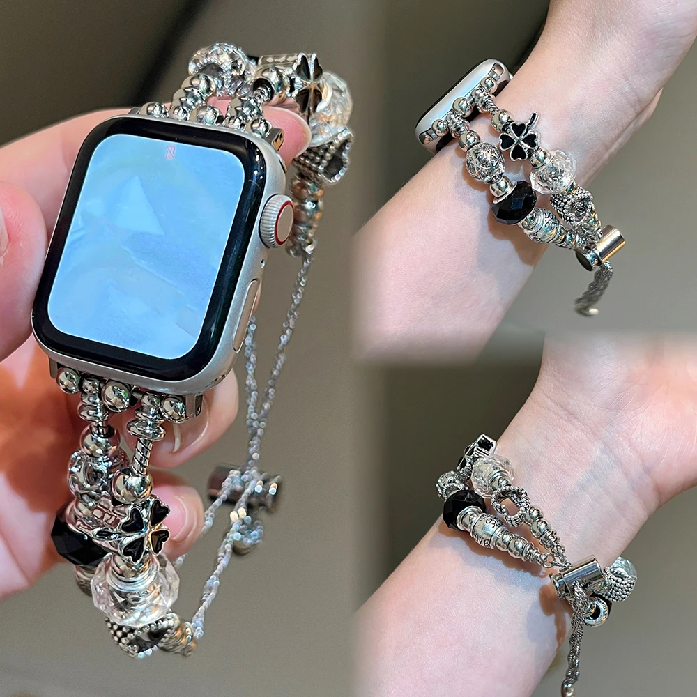 สายนาฬิกา Pandora สำหรับนาฬิกา Apple 8 ultra 49mm 7 6 SE 5 4 band 40mm 44mm 41mm 45mm สายรัดโลหะสำหรับผู้หญิง