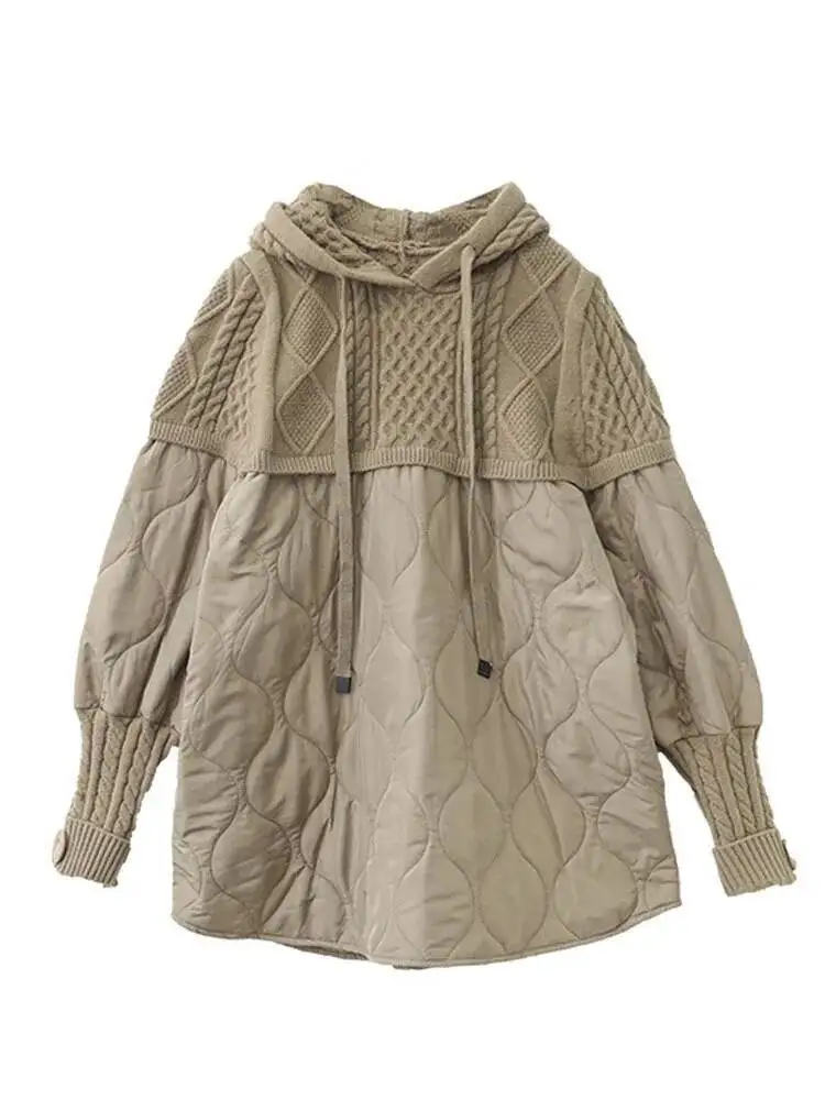 Amax LuluE Winter Fashion Clothes Womens Loose Warm Hooded Knitted Padded Hoodies Ladies Casual Vintage Thicken Long Sweatshirts