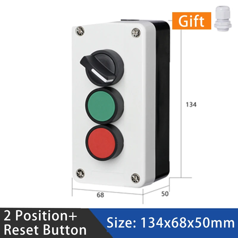 

Two Position Rotary Switch + Reset Push Button Box 10A Red Green Waterproof Industrial Control Power NO NC