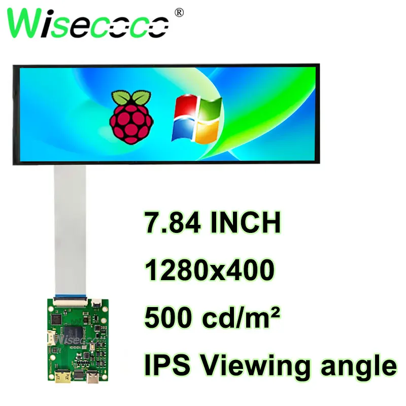 Wisecoco 7.84 Inch 1280x400 LCD Display Stretched Bar LCD Monitor Aida64 Laptop Raspberry Pi Long Strip Panel MIPI Driver Board