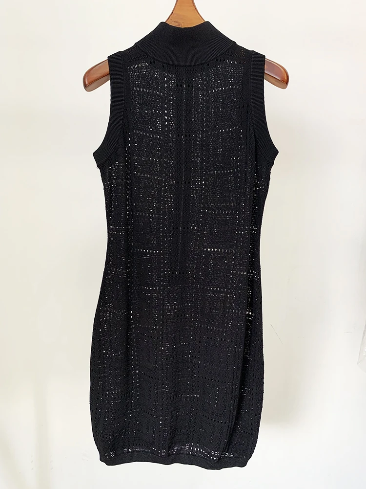 HIGH STREET Newest 2024 Summer Fashion Designer Sleeveless Hollow Out Monogram Knitted Tank Dress