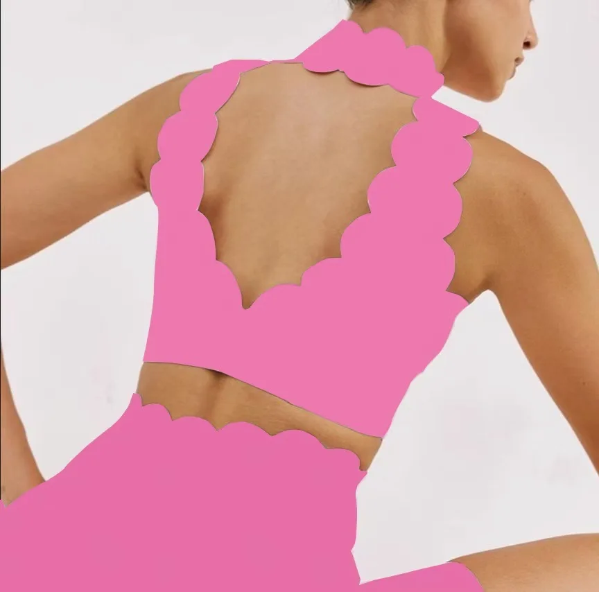 FUBEIKE Women Sport Top Hanging Neck V Collar Yoga Bra Lace Thick Shoulder Strap Beauty Back Women's Tracksuit Running Fitness image 6