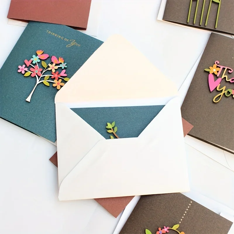 Set, Universal Card Retro Wood Carving Patch Mini Blessing Greeting Card Sending Paper Envelope Business Greeting Card Birthday