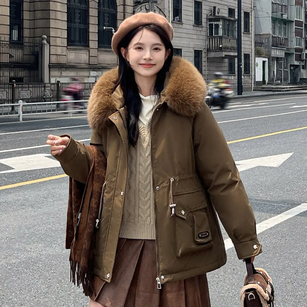 

Women's Short Waist-Cinching Jacket Winter Outwear Cotton Fleece-Lined Thickened Cotton Style New Small