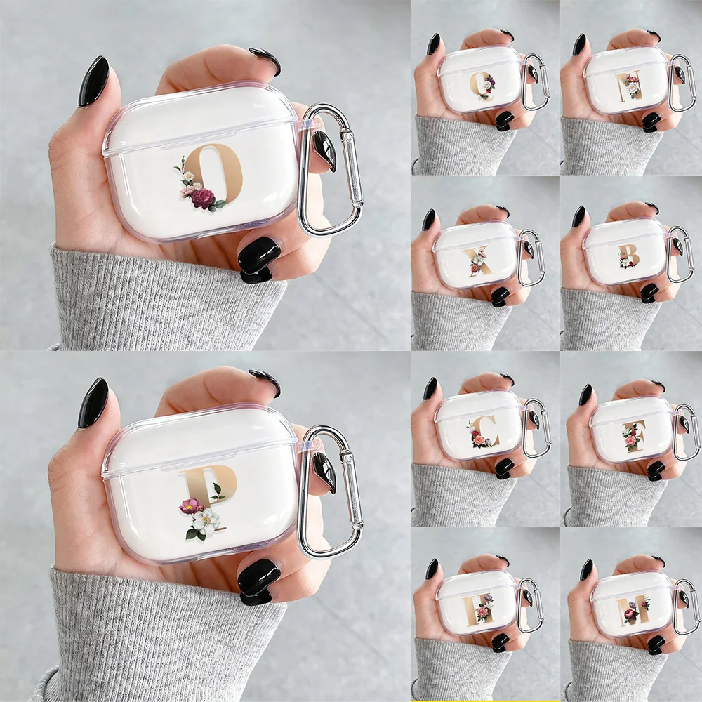 26 lettres A à Z étui pour écouteurs pour Airpods 4 avec crochet pour Airpods Pro 3 2 Pro3 Pro2 2025 clair Tpu antichoc avec couvercle de crochet