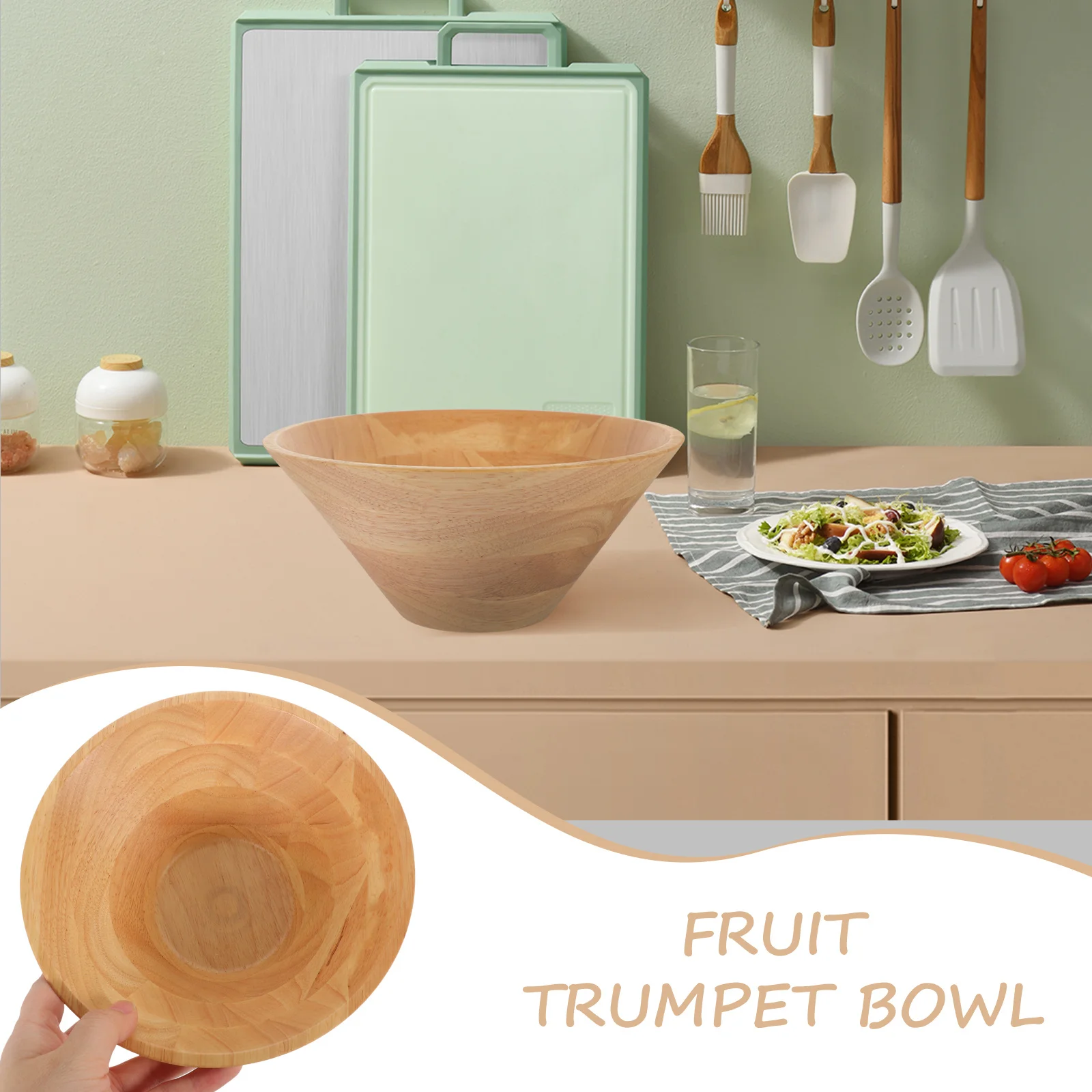 

Wood Cone Shaped Salad Bowl Natural Rustic Food Serving Fruit Snack Storage Bowl Salad Bowls Wood Multi-Use Dinner Bowls,