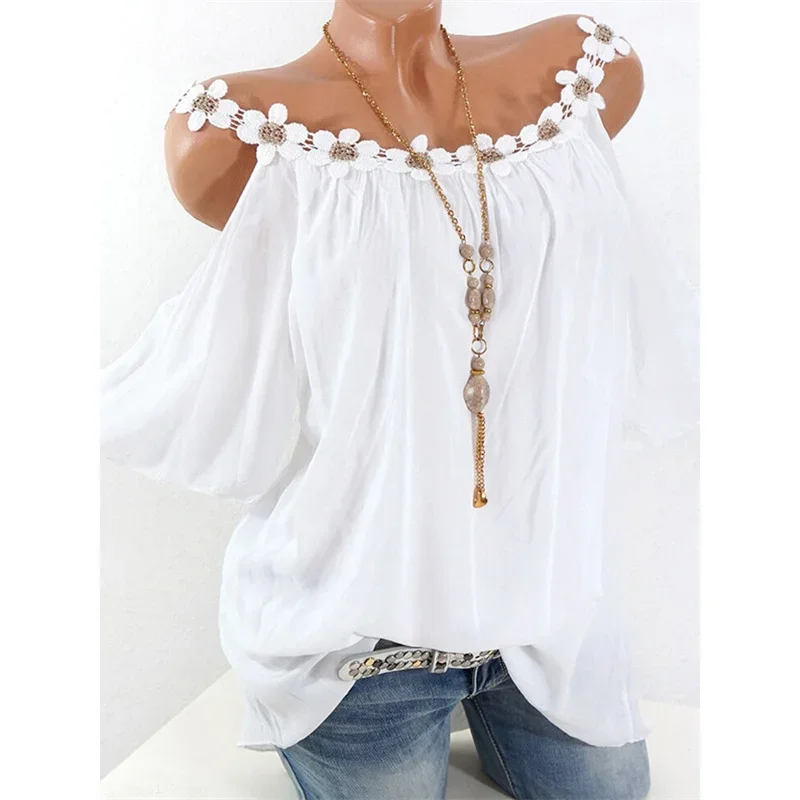 Sweet Style Flower Petal Decoration O Neck T-Shirt Women Off The Shoulder Short Sleeve Tops Female Solid Color Loose Casual Tees