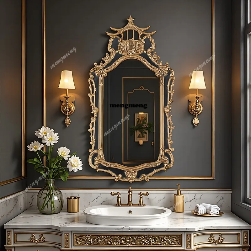 French dressing carved bathroom mirror American porch mirror fireplace decorative makeup mirror