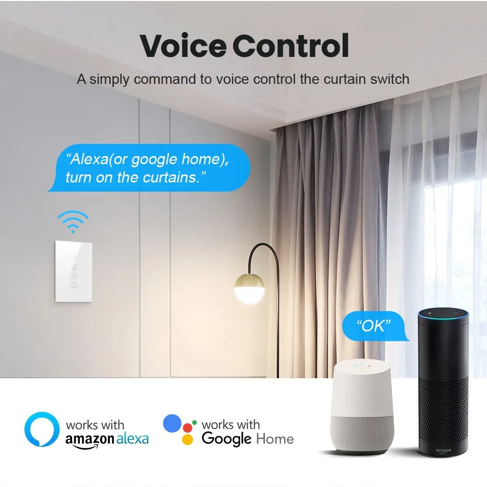 AVATTO Tuya WiFi Curtains Blind Switch 2 Gang,Double Smart Roller Shutter Electric Motor Controller Works With Alexa Google Home