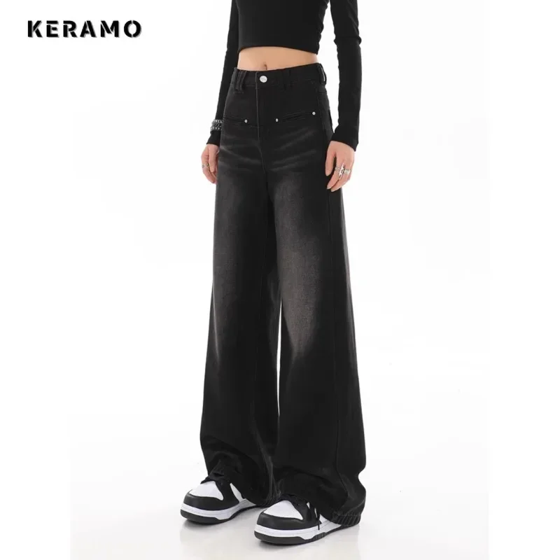 

Harajuku Black Vintage High Waist Loose Jeans Y2K Wide Leg Baggy Pants 2024 Women's Casual Style Retro 00S Denim Trouser Y2K