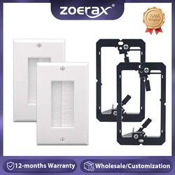 ZoeRax Brush Wall Plate with Bracket, Cable Pass Through Insert with Single Gang Decorator Cover for Low Voltage Cables