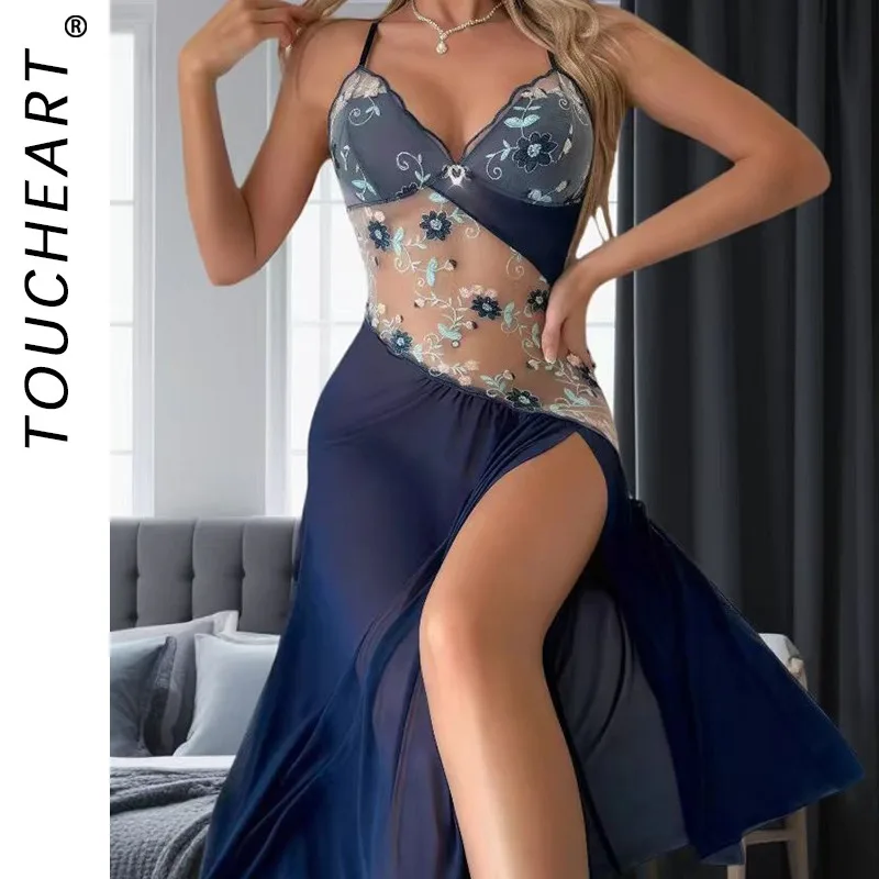 

Toucheart Необычная юбка для сна Кружевное прозрачное нерегулярное вышивка с цветочной вышивкой Нежное женское тонкое соблазнительное полое платье