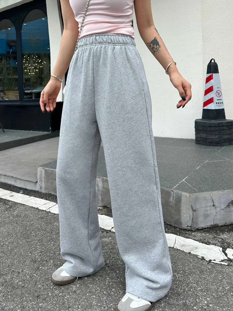 Elastic Waist Casual Sports Trousers Women 2026 Autumn New Cotton Sweatpants Women Drawstring Loose Thicken Black Straight Pants