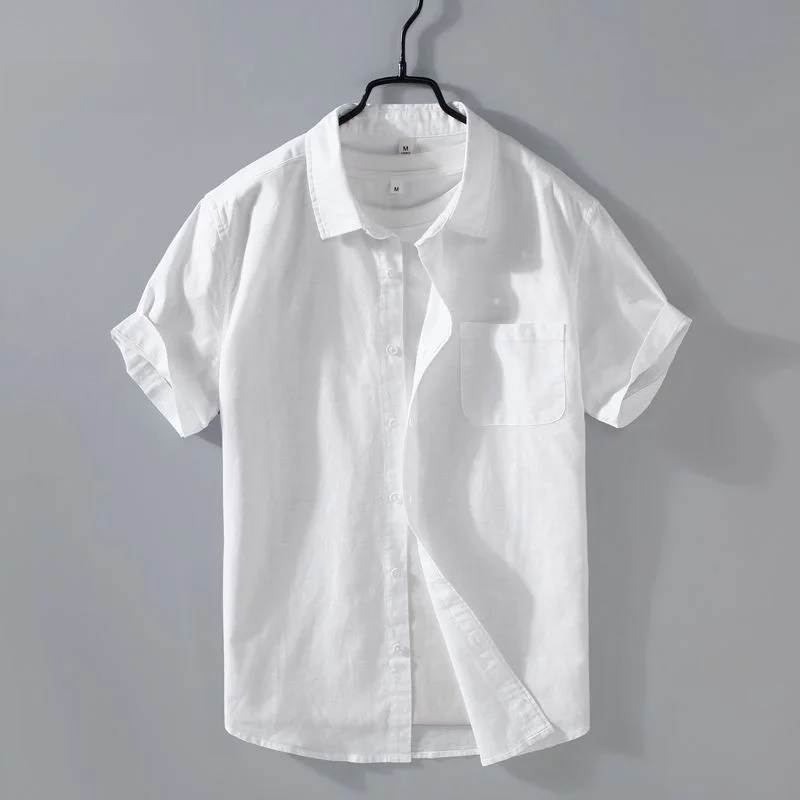 

Летний молодежный белый чистый цвет льняной ор Све irt удобный дышащий хлопок и лен мужской модный универсальный S...