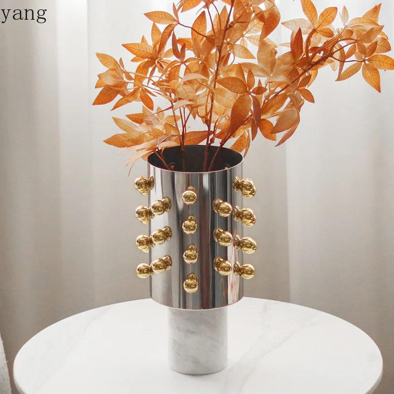 CX light luxury cylindrical bead dot vase ornament home model room living room wine cabinet marble base flower jewelry