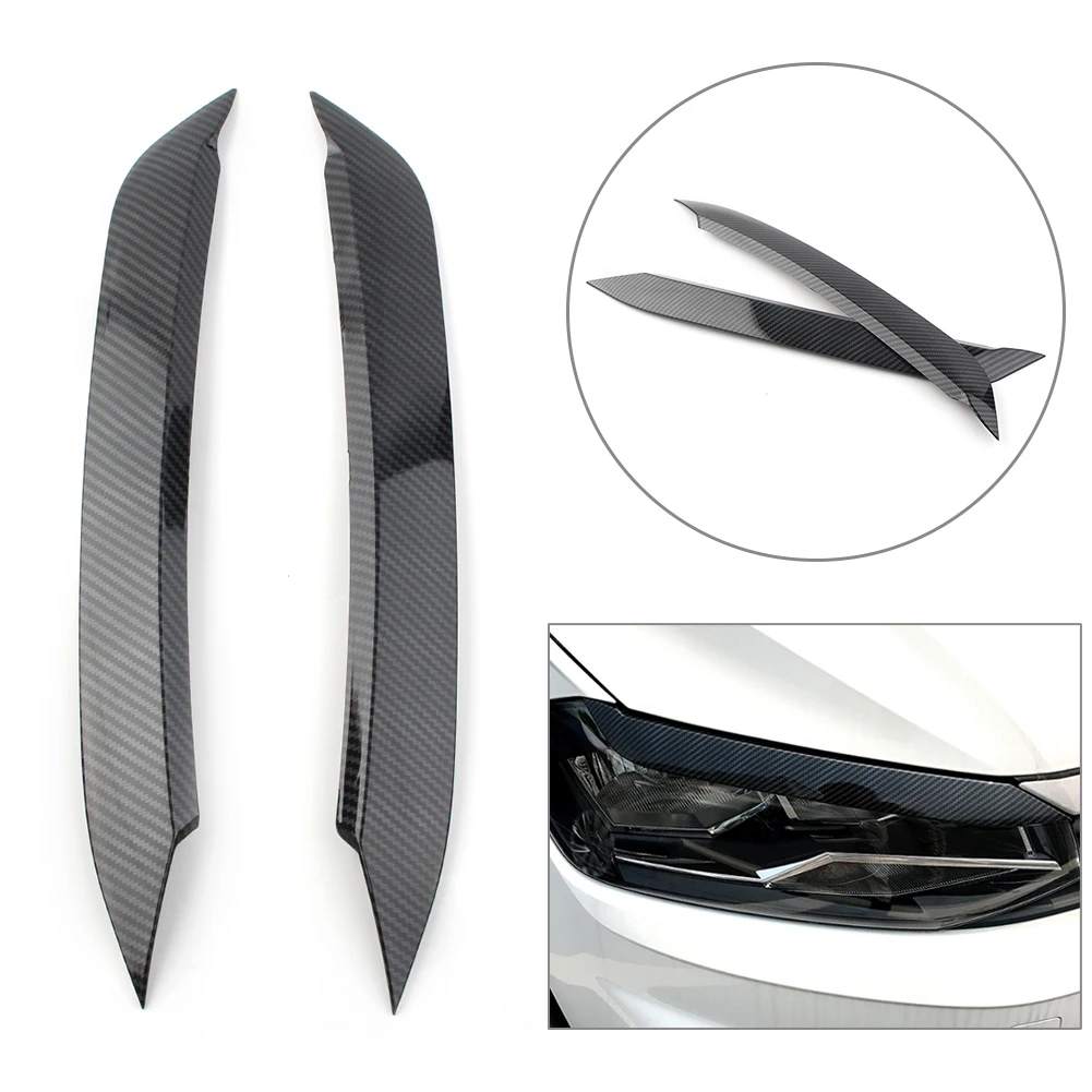 For VW Polo 2019 2020 Car Headlight Lamp Eyebrow Eyelid Lip Molding Trim Cover Carbon Fiber Styling 2Pcs