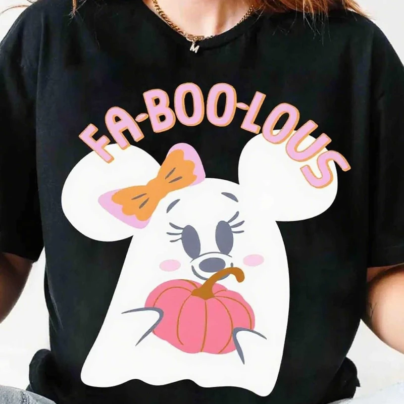 

Женская футболка на Хэллоуин Disney Minnie Mouse, чистый хлопок, новинка Four Seasons, нейтральная, повседневная, модная уличная одежда